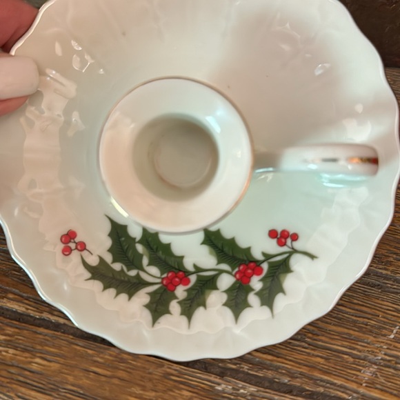 R. H. Macy's Christmas "All the Trimmings" Candle Holder Holly Gold Rim Japan - Picture 6 of 9